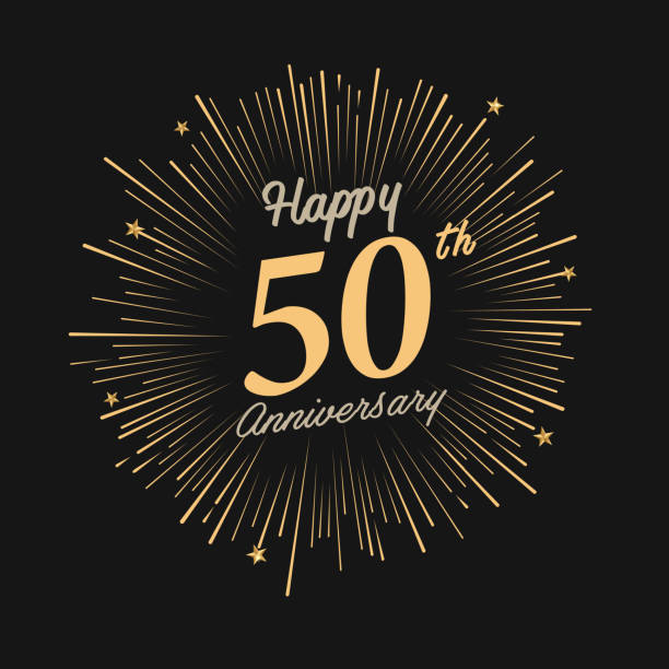 Happy 50th Anniversary with fireworks and star brochure, card, banner template number 50 stock illustrations