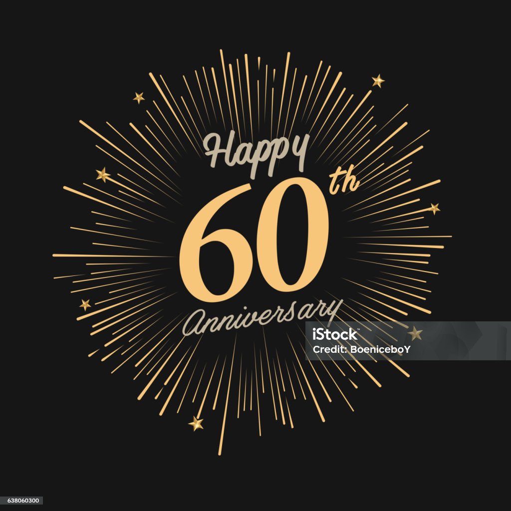 Happy 60th Anniversary With Fireworks And Star Stock Illustration
