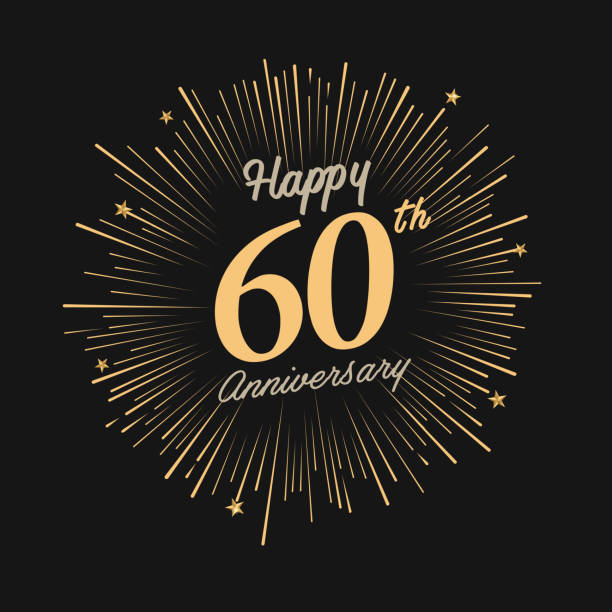Happy 60th Anniversary with fireworks and star brochure, card, banner template 60 64 years stock illustrations