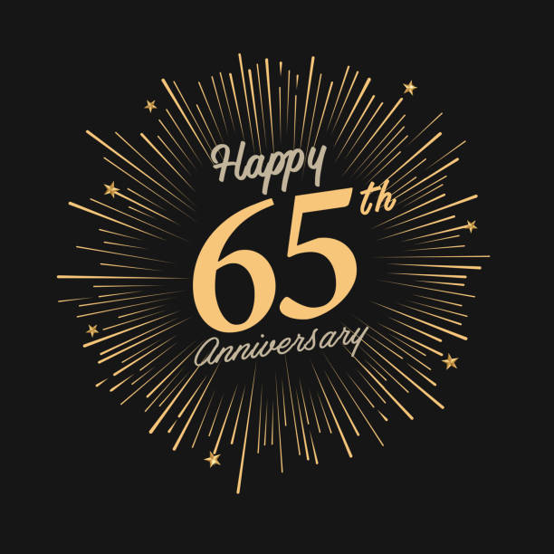 ilustraciones, imágenes clip art, dibujos animados e iconos de stock de feliz 65 aniversario con fuegos artificiales y estrellas - 60 65 años