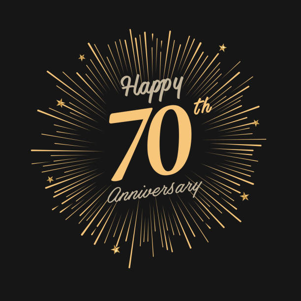 ilustraciones, imágenes clip art, dibujos animados e iconos de stock de feliz 70 aniversario con fuegos artificiales y estrellas - number 70