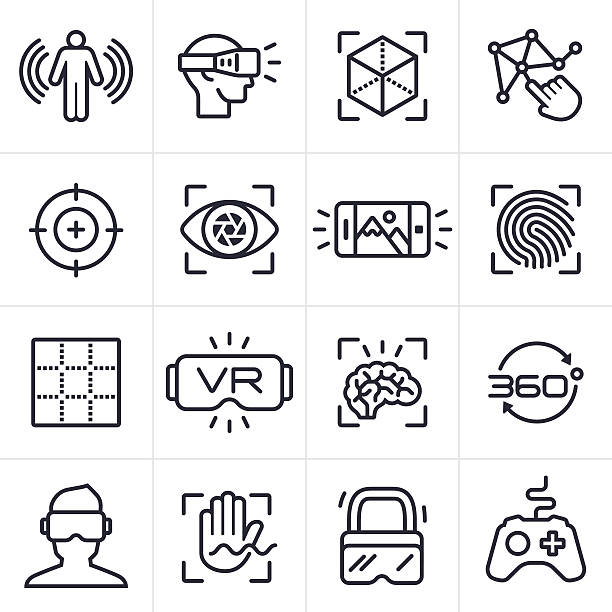 virtual reality technologie icons und symbole - head mounted display stock-grafiken, -clipart, -cartoons und -symbole