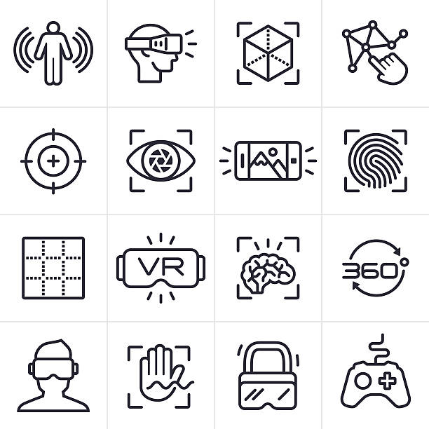 bildbanksillustrationer, clip art samt tecknat material och ikoner med virtual reality technology icons and symbols - virtuell verklighet