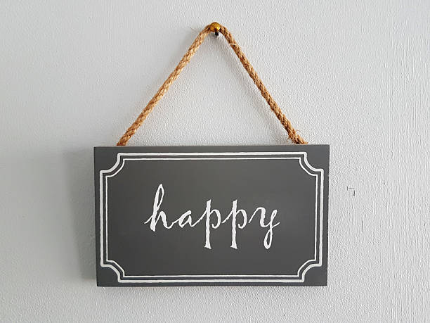 istock Wooden tag painted inscription: happy 638065966
