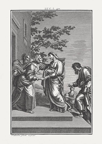 Elizabeth visited by Mary (Luke 1), copper engraving, published c.1850