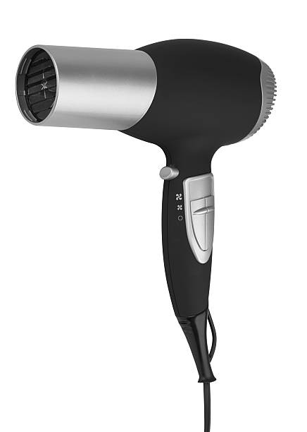 asciugacapelli isolato - hair dryer single object plastic black foto e immagini stock