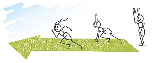 100mスプリントを走るアリ - teamwork ant cooperation challenge点のイラスト素材／クリップアート素材／マンガ素材／アイコン素材