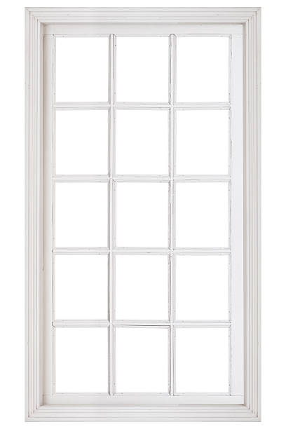fenêtre en bois encadrent seul sur fond blanc - window frame window isolated clipping path photos et images de collection