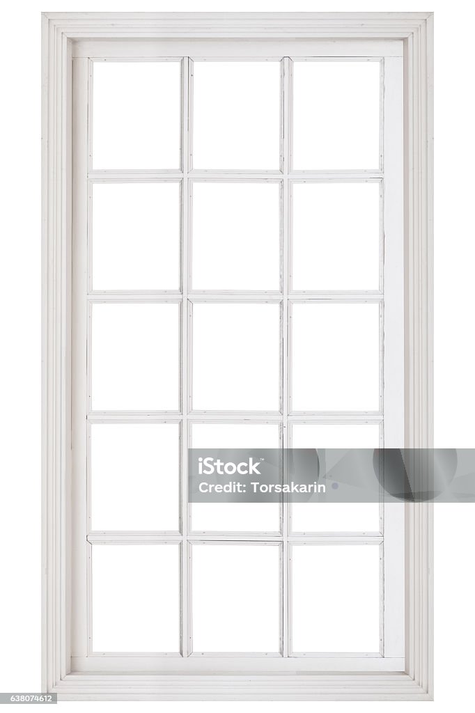 Wood window frame isolated on white background Window Stock Photo