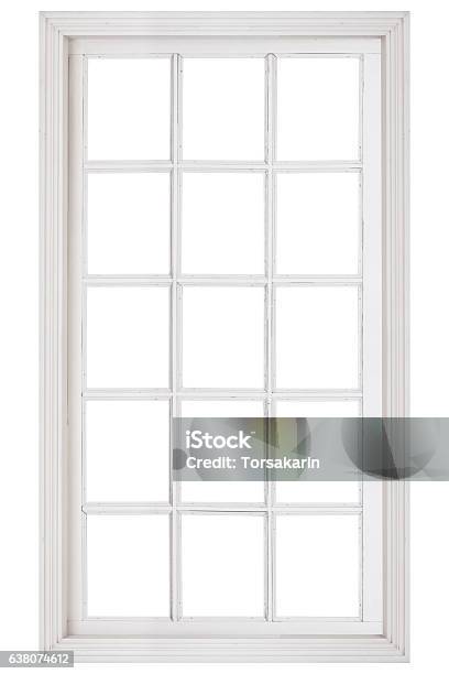 Wood Window Frame Isolated On White Background Stock Photo - Download Image Now - Window, Window Frame, Cut Out