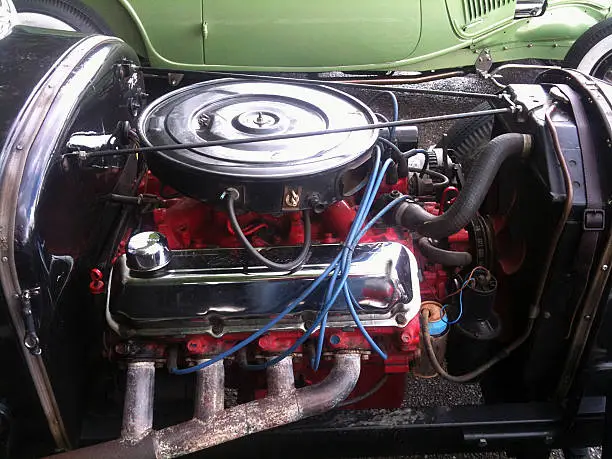 Vintage American V8 engined hotrod ratrod. Probably based on an old model Ford.