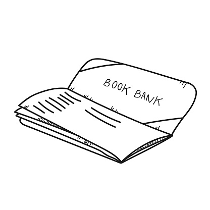 Freehand drawing illustration book bank.