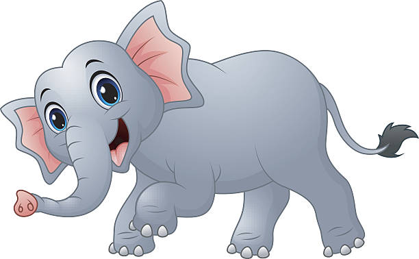 Cute cartoon elephant walking Illustration of Cute cartoon elephant walking elephant ear plant stock illustrations