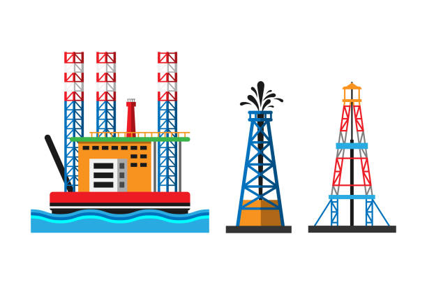 오일 추출 플랫폼 벡터 일러스트레이션 - oil rig sea remote oil industry stock illustrations