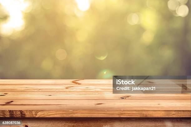 Wood Table In Park Stock Photo - Download Image Now - Table, Wood - Material, Backgrounds