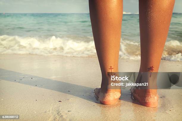 Summer Beach Stock Photo - Download Image Now - Tattoo, Beach, Women