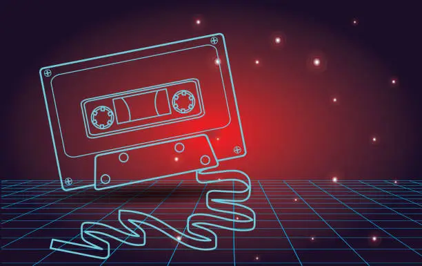 Vector illustration of Retro 80s background with cassette tape