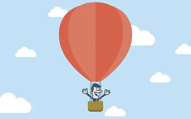 Vector illustration of Businessman celebrating in hot air balloon
