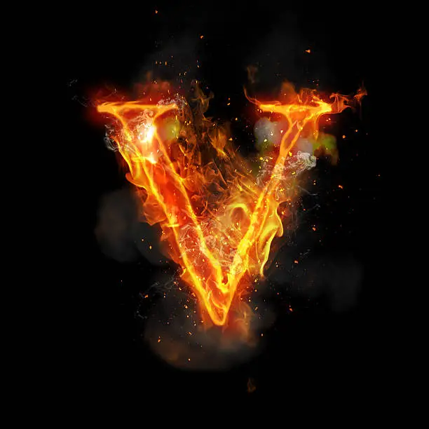 Photo of Fire letter V of burning flame light