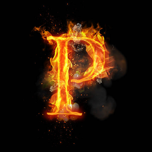 Fire letter P of burning flame light Fire letter P of burning flame. Flaming burn font or bonfire alphabet text with sizzling smoke and fiery or blazing shining heat effect. Incandescent hot red fire glow on black background fire inferno typescript alphabet stock pictures, royalty-free photos & images