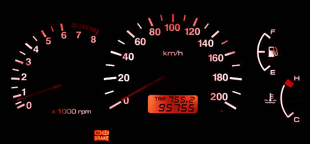 istock Horizontal isolated red car speedometer no fuel panel background 638099446
