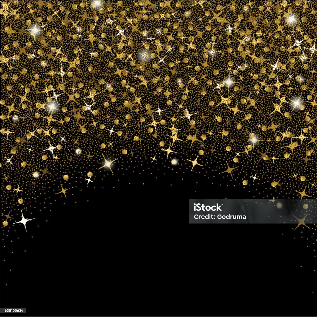Gold Confetti Glitter On Black Background Stock Illustration - Download