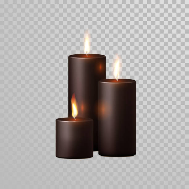 illustrazioni stock, clip art, cartoni animati e icone di tendenza di set isolato vettore decorativo marrone a luce candela - candle tea light candlelight flame