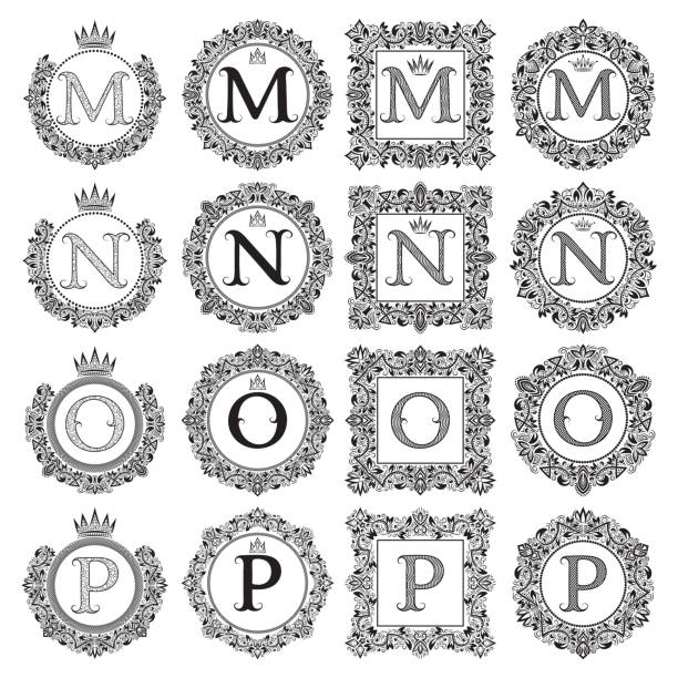 m、n、o、p文字のヴィンテージモノグラムセット。 - letter o ornate alphabet decoration点のイラスト素材／クリップアート素材／マンガ素材／アイコン素材