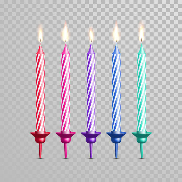 illustrazioni stock, clip art, cartoni animati e icone di tendenza di set vettoriale colore candele torta di compleanno - candle tea light candlelight flame