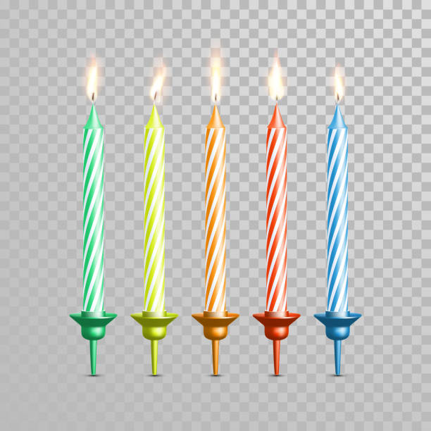 illustrazioni stock, clip art, cartoni animati e icone di tendenza di candele di compleanno per set di candele vettoriali color torta nuziale - candle tea light candlelight flame