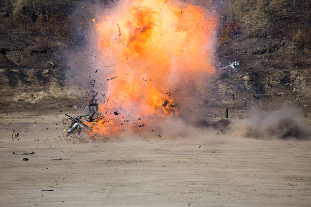 explosion of car part blown away from car bomb training stock photo