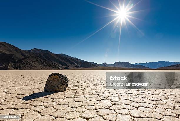 Lone Sailing Rock At Racetrack Playa Stock Photo - Download Image Now - Death Valley National Park, Death Valley Desert, Drought