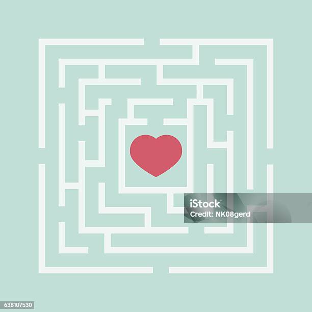 Red Heart In The Maze Stock Illustration - Download Image Now - Maze, Square - Composition, Pink Color