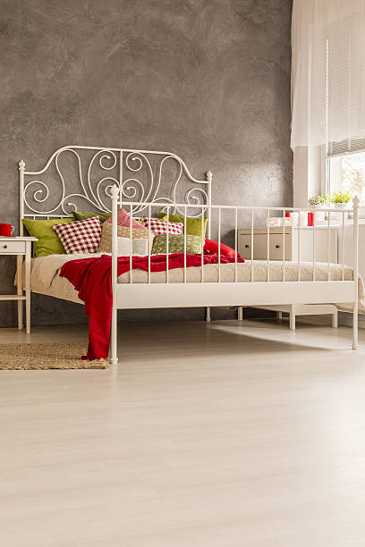 istock Bedroom with wood floor panels 638107550