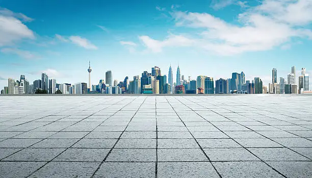 Cityscape and skyline with empty floor.