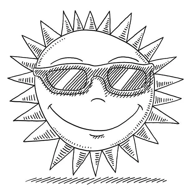 Vector illustration of Cartoon Summer Sun With Sunglasses Drawing