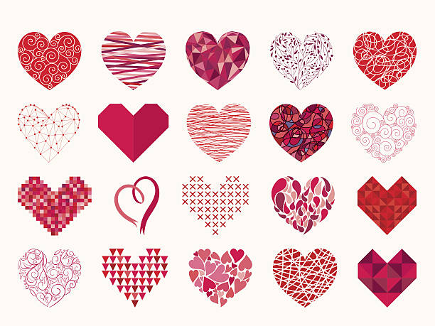 illustrations, cliparts, dessins animés et icônes de collection de cœurs différents - valentines day heart shape love symbol