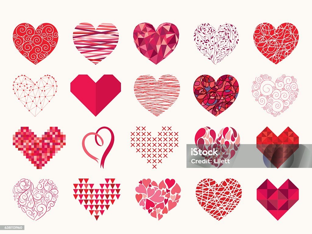 Diffrent Pattern Hearts Different Heart Collection Stock Illustration - Download Image Now ...