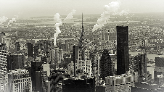Black & White Manhattan Skyline In Midtown, New York, Vintage