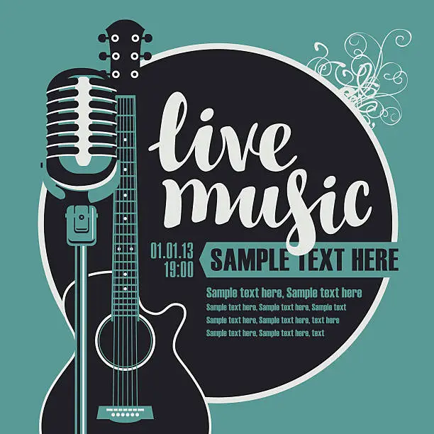 Vector illustration of acoustic guitar and a microphone