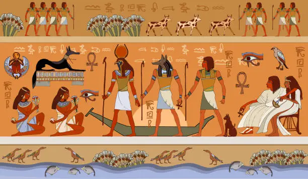 Vector illustration of Ancient Egypt scene, mythology