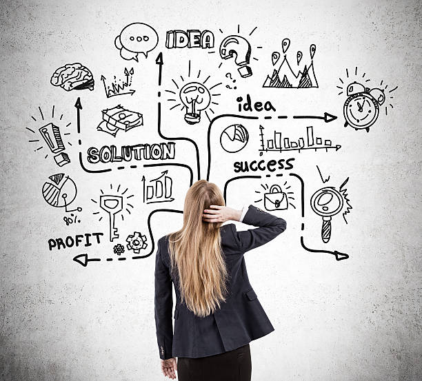 istock Woman scratching head and startup sketch 638123262