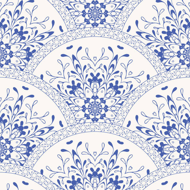 Gorgeous seamless patchwork pattern. dark blue white Moroccan tiles ornaments. Gorgeous seamless patchwork pattern from dark blue and white Moroccan tiles, ornaments. Can be used for wallpaper, pattern fills, web page background,surface texturesLuxury oriental tile seamless pattern. Colorful floral patchwork background. Boho chic style. Rich flower ornament. Square design elements. Portuguese moroccan motif. Unusual flourish print. mexican tile cross stock illustrations