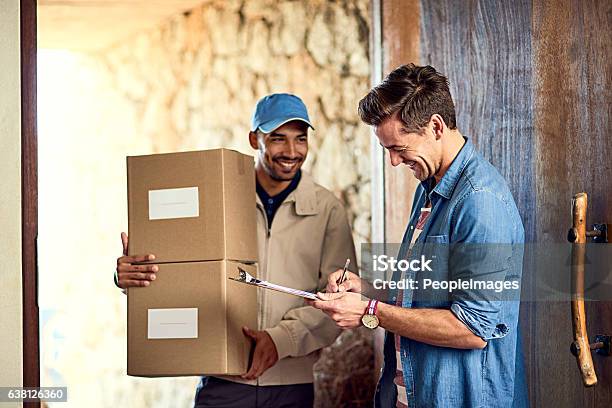 Right On Time Stock Photo - Download Image Now - Delivery Person, Customer, Package