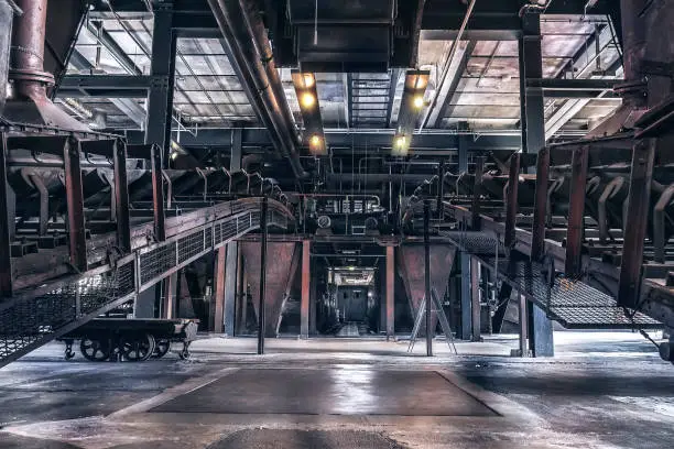 Indoor production scene of the "Zeche Zollverein" in Essen-Germany. The closed coke oven plant is world heritage site.