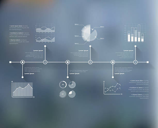 timeline-infografik mit unfokussiertem hintergrund und symbolen. weltkarte - numeric pad stock-grafiken, -clipart, -cartoons und -symbole