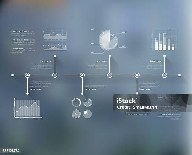 Timelineinfografik Mit Unfokussiertem Hintergrund Und Symbolen Weltkarte Stock Vektor Art und mehr Bilder von Informationsgrafik