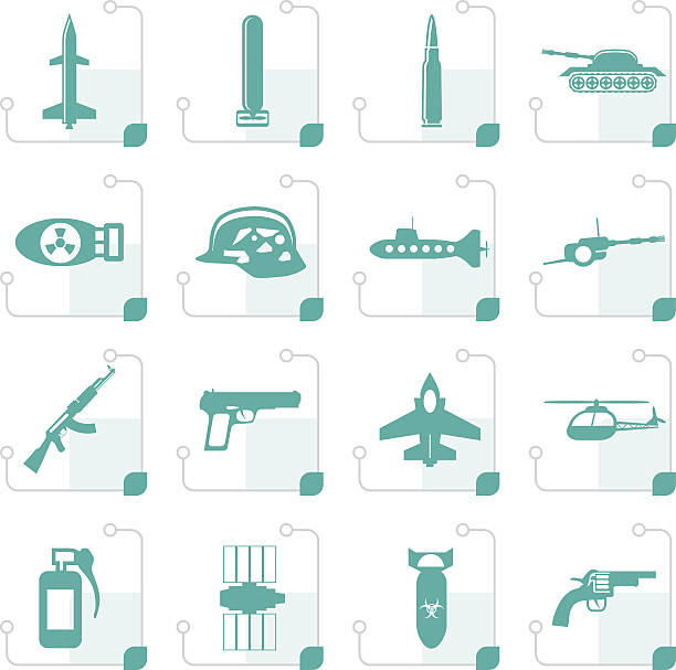 ilustrações, clipart, desenhos animados e ícones de estilizados ícones de armas simples, armas e guerra - silhouette computer icon handgun satellite