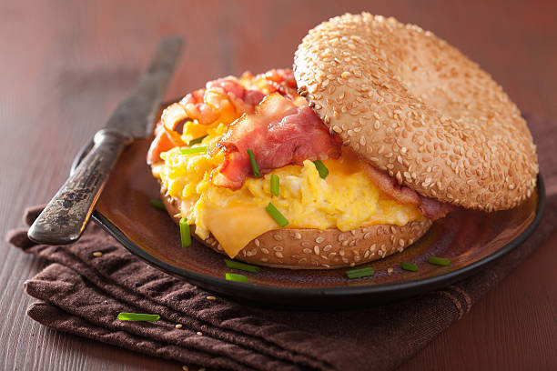 istock breakfast sandwich on bagel with egg bacon cheese 638134284