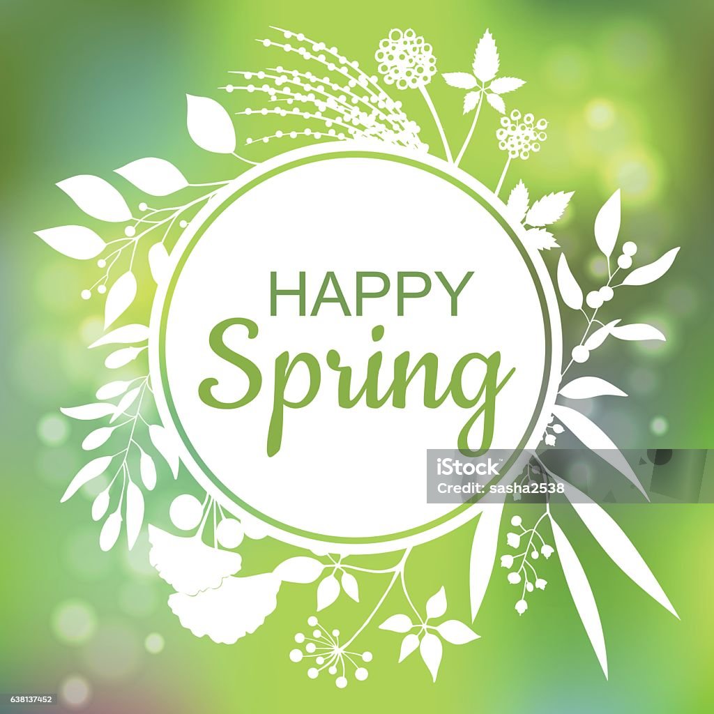 Design de green card da Happy Spring com fundo abstrato texturizado - Vetor de Primavera - Estação do ano royalty-free